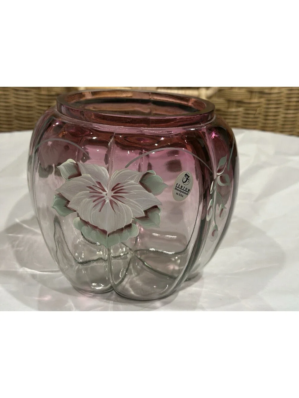 Limited Ed. Fenton Cranberry Glass Melon-Ribbed Rose Bowl Numbered Signed RARE